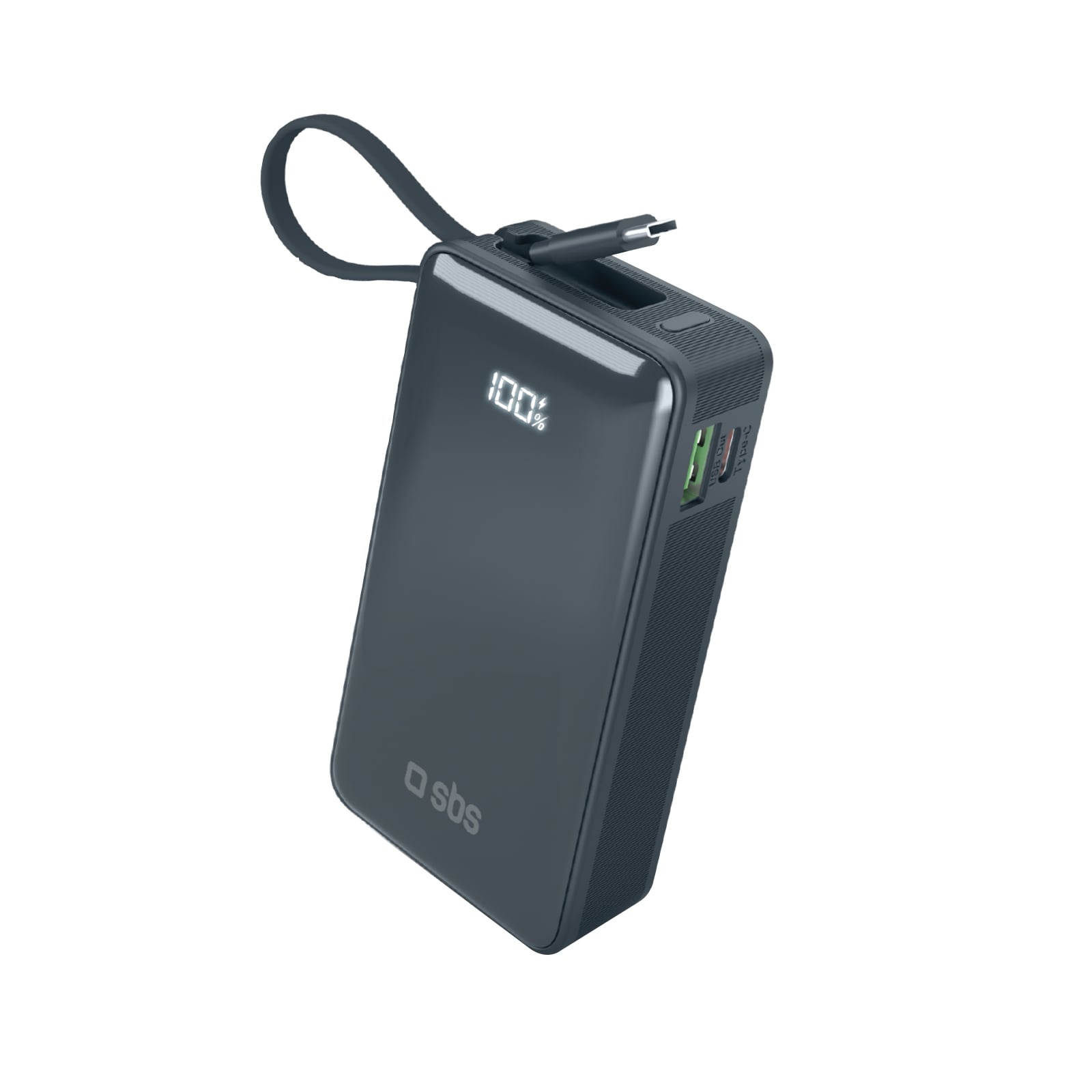 10.000 mAh-Powerbank mit integriertem USB-C Kabel, Blau
