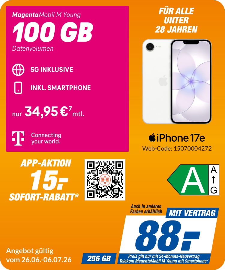 iPhone 17e mit Magenta Mobil M Young für 88€!