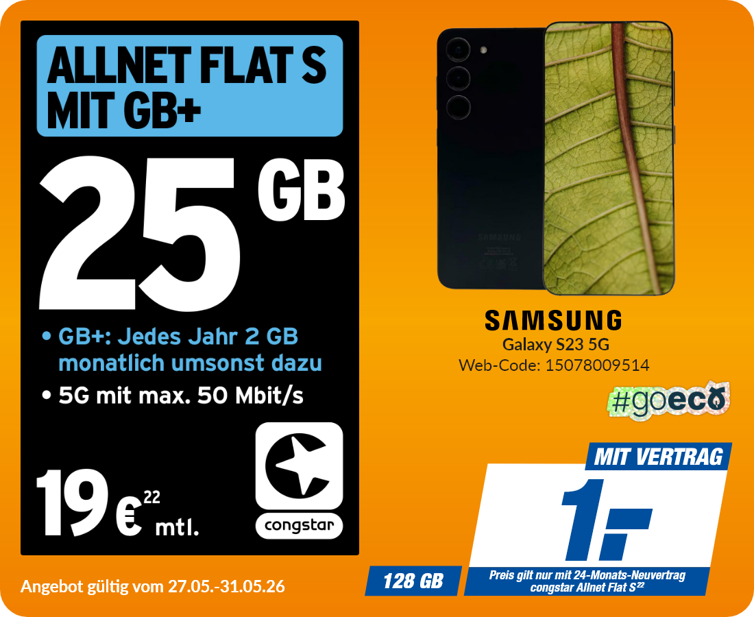 Samsung A23 mit Allnet Flat S für 1€!