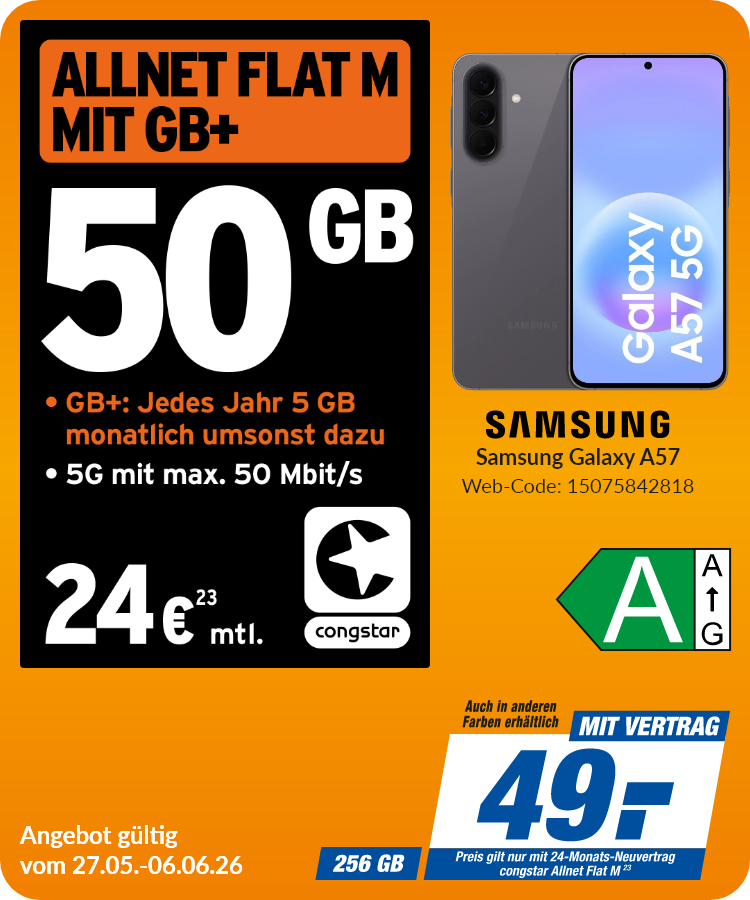 Samsung A57 mit Allnet Flat M für 49€!