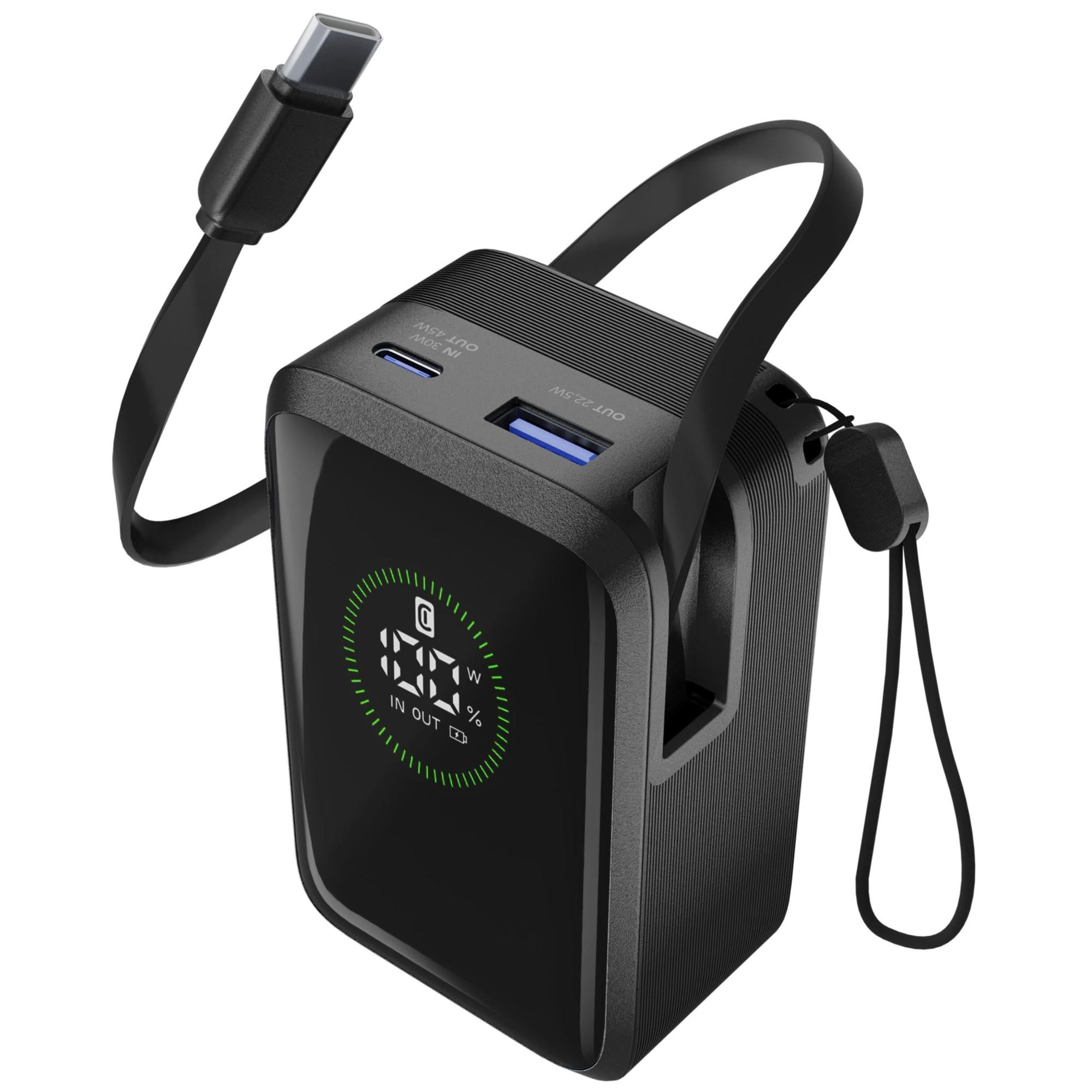 Cellularline ROLLER 10000 sw Powerbank 45W,int.USB-C-Kabel,USB-A/-C,Display