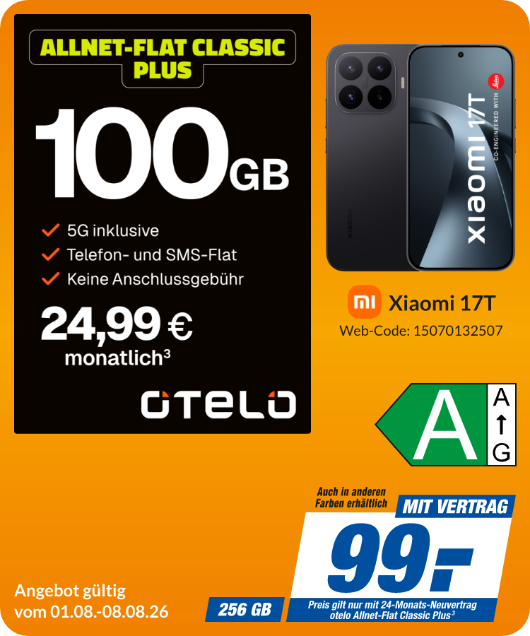 Xiaomi 17T mit Allnet Flat Classic Plus für 99€!