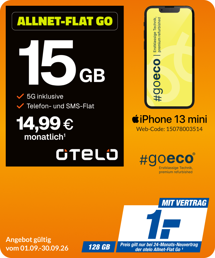 iPhone 13 mini mit Allnet Flat Go für 1€!