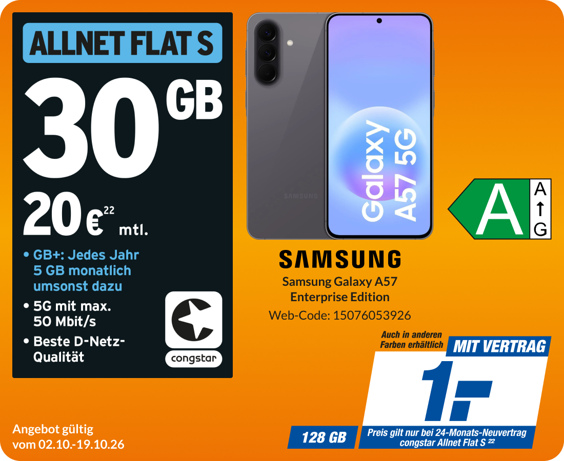 Samsung Galaxy A57 EE mit Allnet Flat S für 1€!