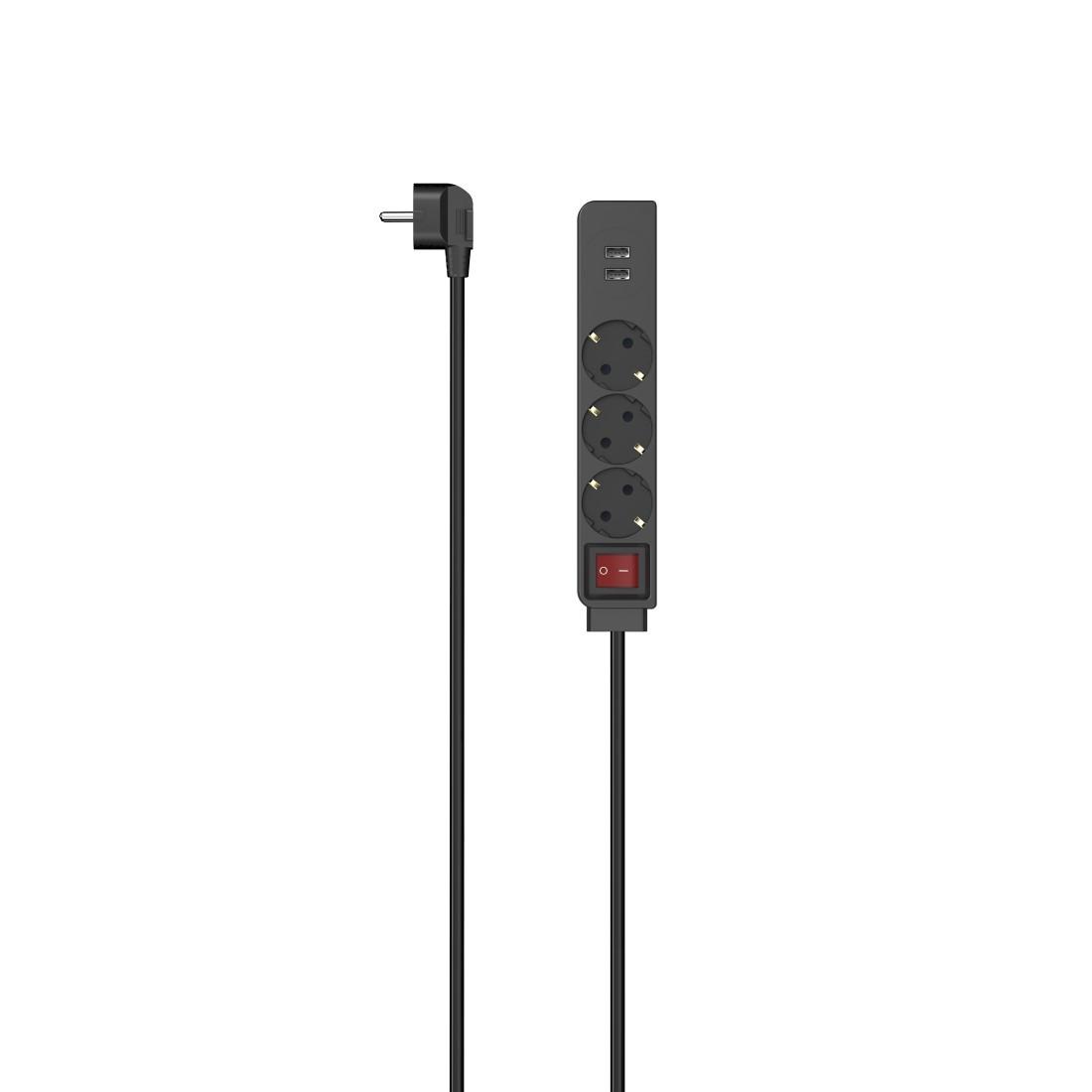 Steckdosenleiste, 3-fach, USB-A 17W, Schalter, 1,4 m, Schwarz (00223182)