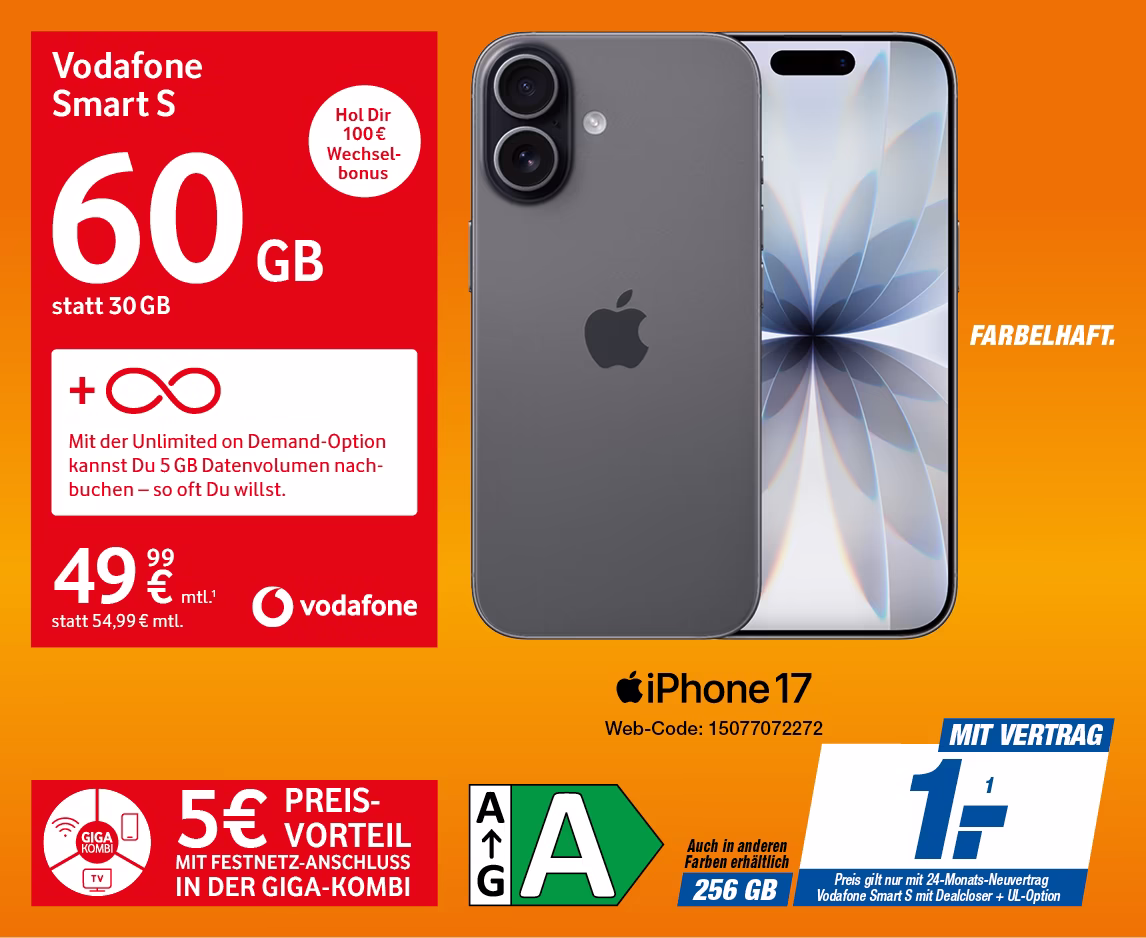 iPhone 17 mit Vodafone Smart S mit UL-Option