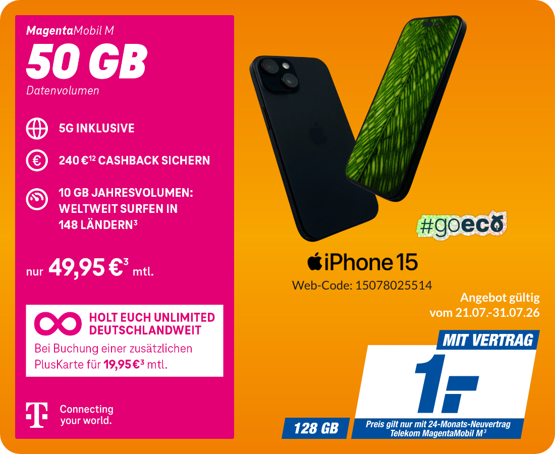 iPhone 15 mit Magenta Mobil M für 1€!