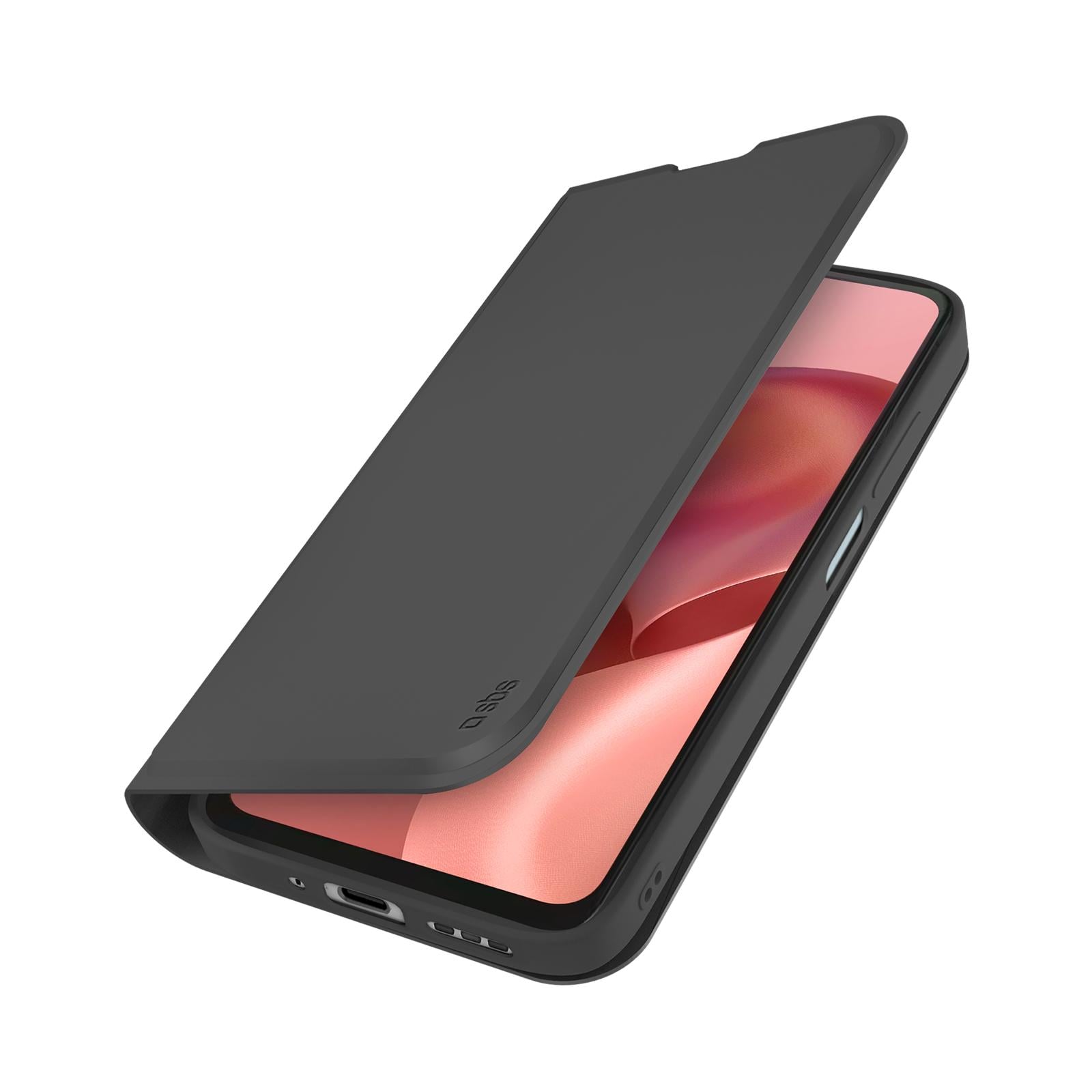 Klapphülle mit Ständer und Soft-Touch-Oberfläche für das Motorola G06, Schwarz