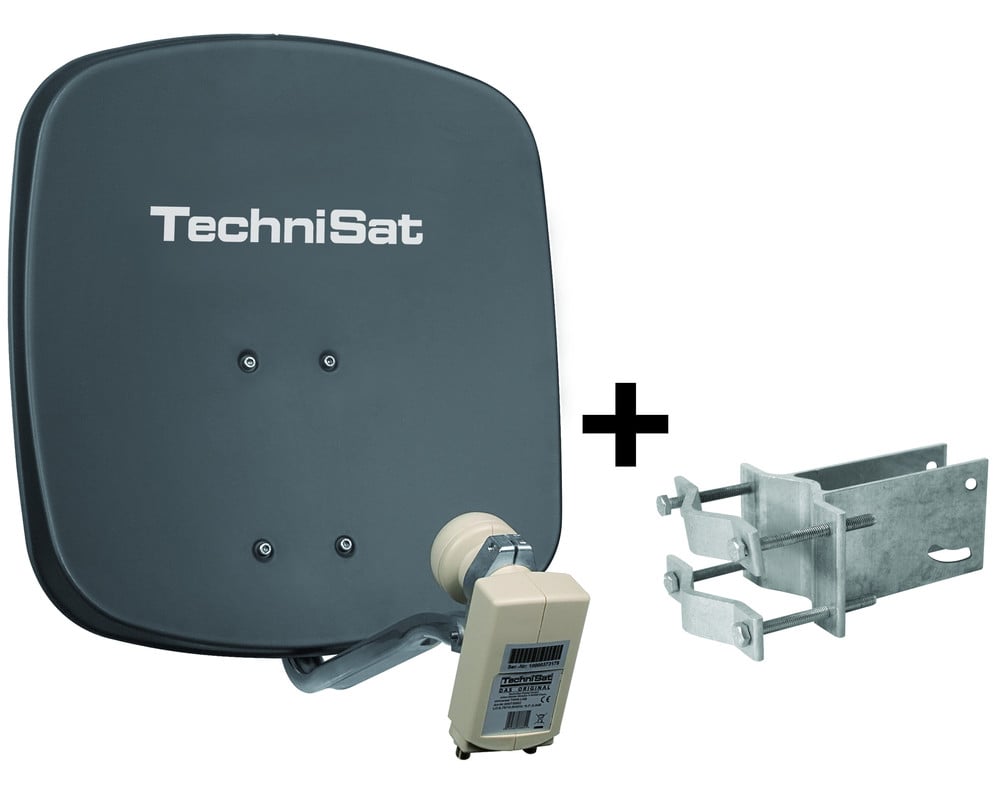DigiDish 45 schiefergrau inkl. An-Rohr-Fitting Satellitenschüssel 45 cm mit Twin LNB