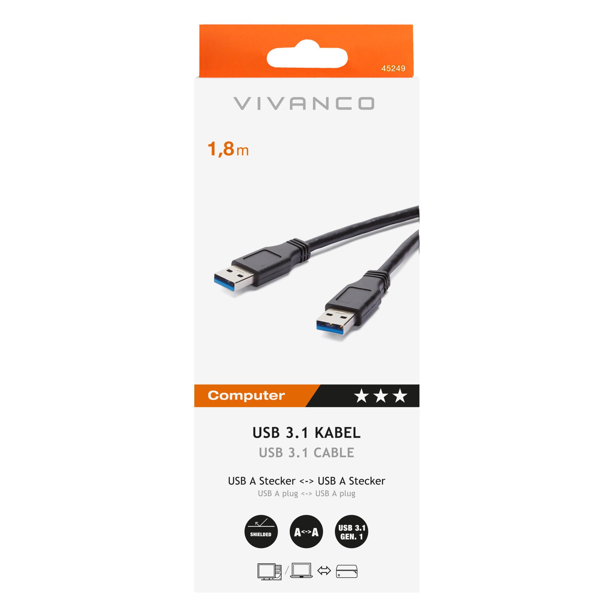 USB 3.1 Gen.1 Anschlusskabel USB 3.1 Type A  USB 3.1 Type A, 1,8m (45249)