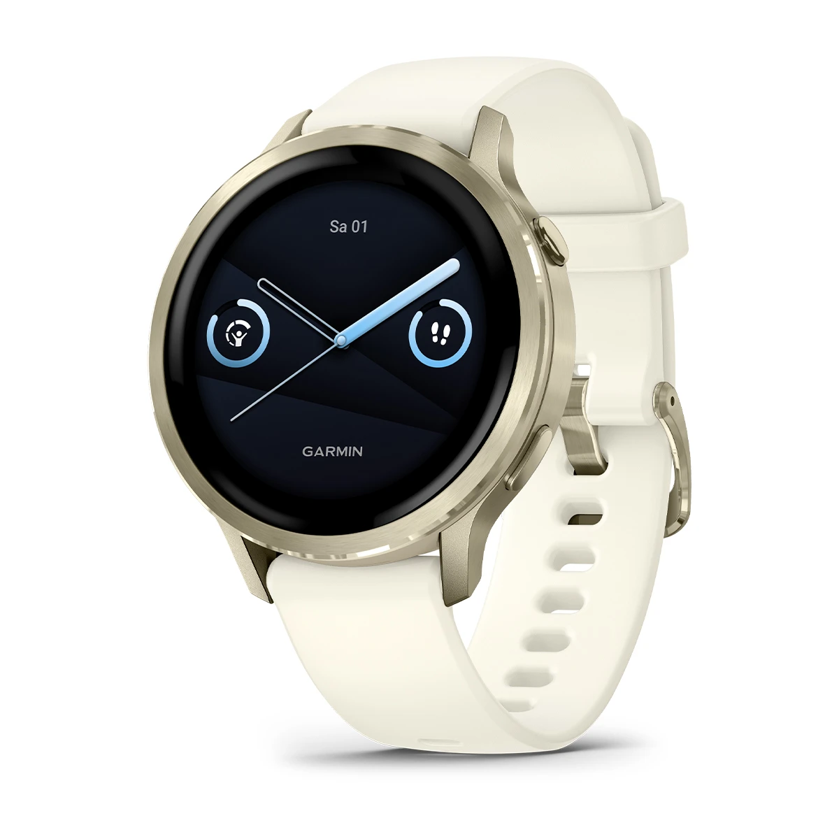 Venu 4 - 41 mm Beige/Lunargold mit Schnellwechsel-Silikon-Armband 18 mm Bone Smartwatch