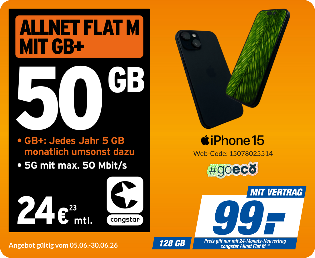 iPhone 15 mit Allnet Flat M für 99€!