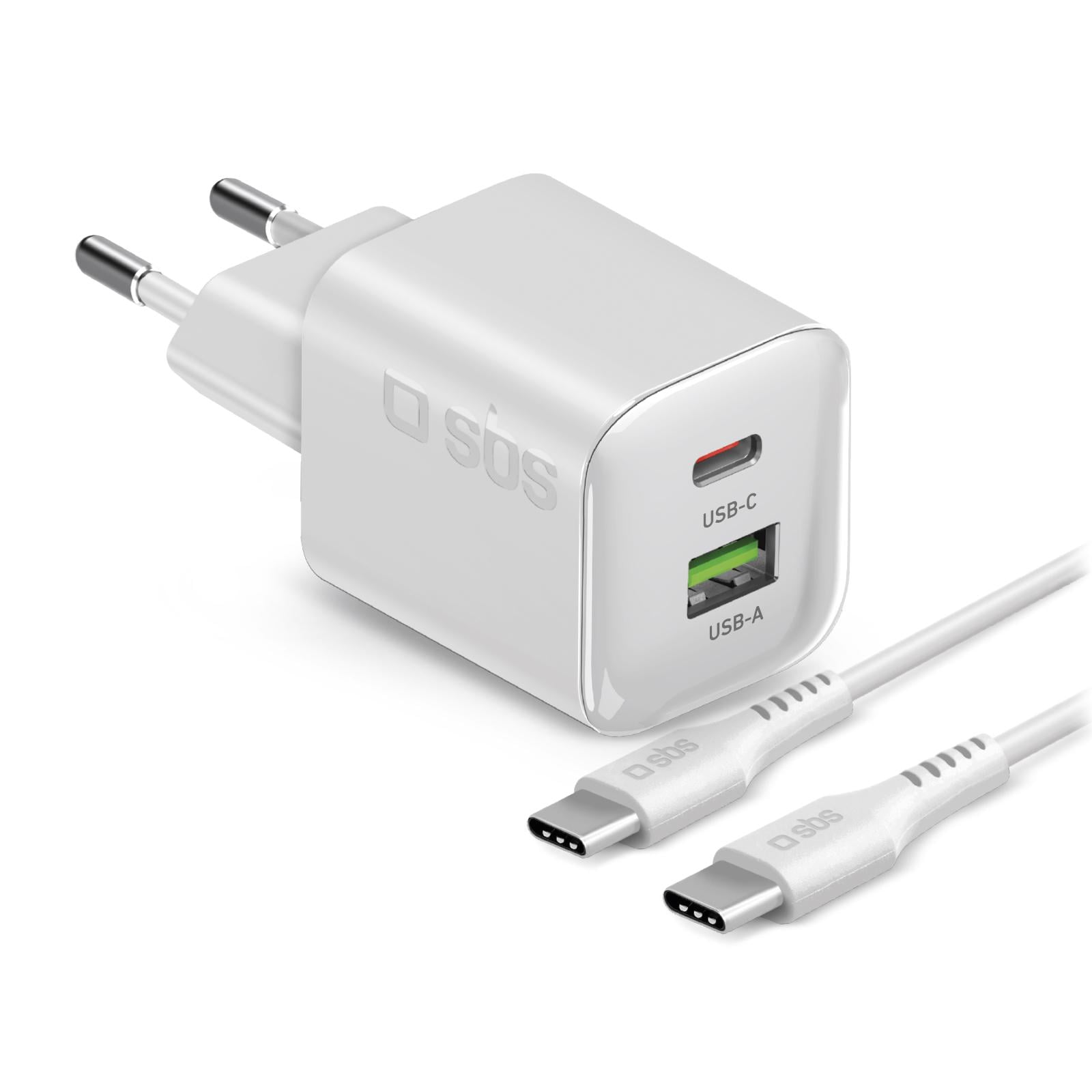 30W GaN Wandladegerät-Kit mit integriertem Power Delivery und 1,5 m USB-C-Kabel, Weiß