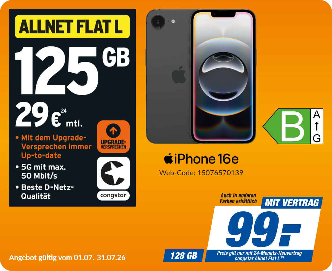 iPhone 16e mit Allnet Flat L für 99€!