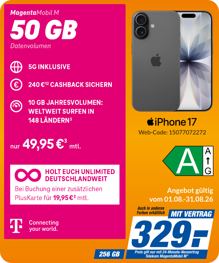 Apple iPhone 17 mit Magenta Mobil M für 329€!