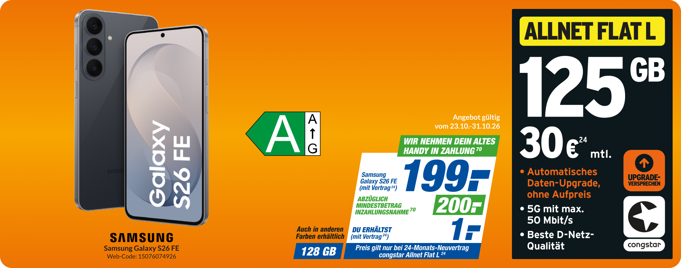 Samsung Galaxy S26 FE mit Allnet Flat L für 199€!