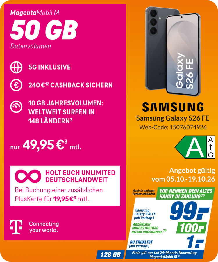 Samsung Galaxy S26 FE mit Magenta Mobil M für 99€!
