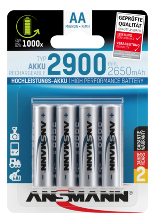 NiMH Akku Mignon AA Typ 2900 (min. 2650 mAh) 4er Blister Akku
