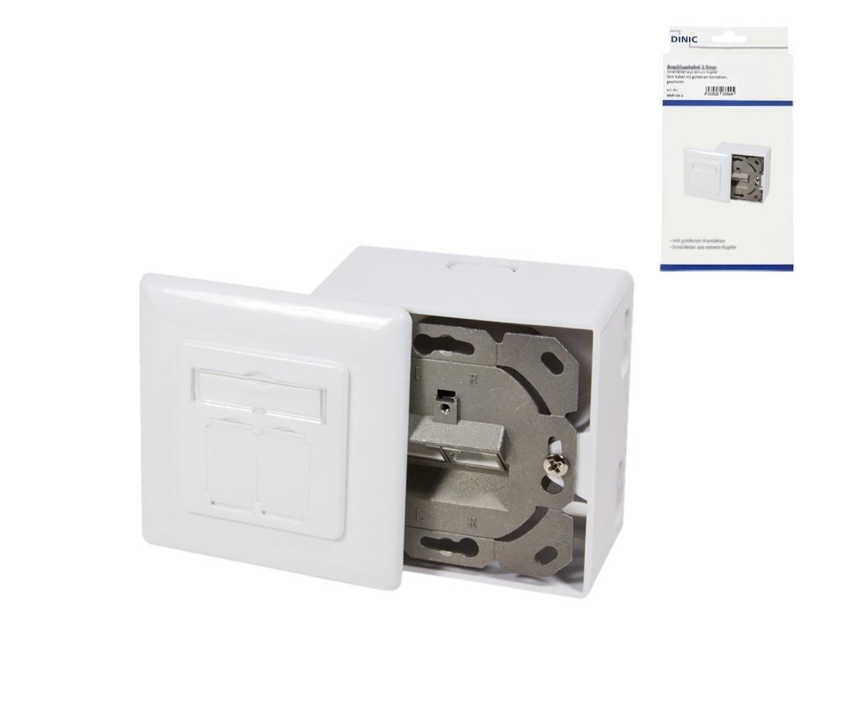 Cat.6/5 Netzwerkdose zweifach, RJ45 Buchse universell Unter- u. Aufputz, geschirmt, LSA, Weiß