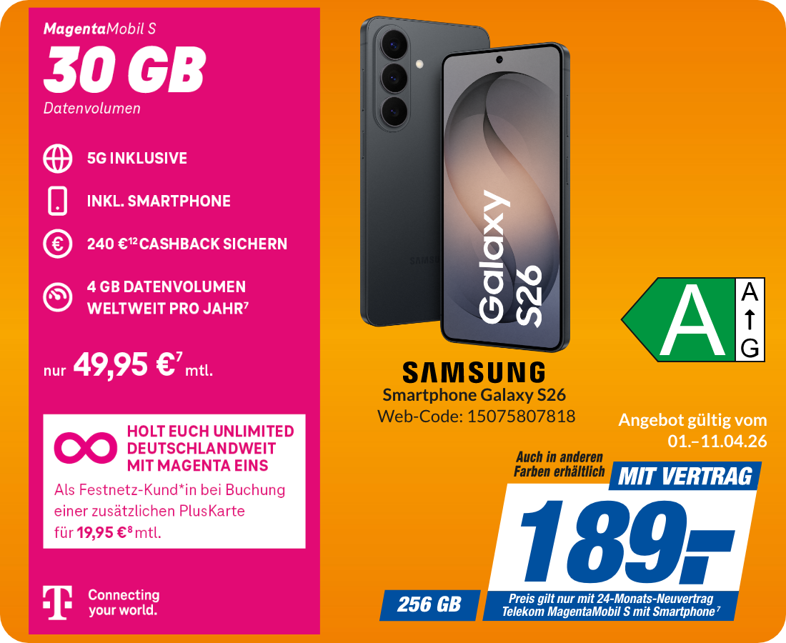 Galaxy S26 mit Magenta Mobil S für 189€!