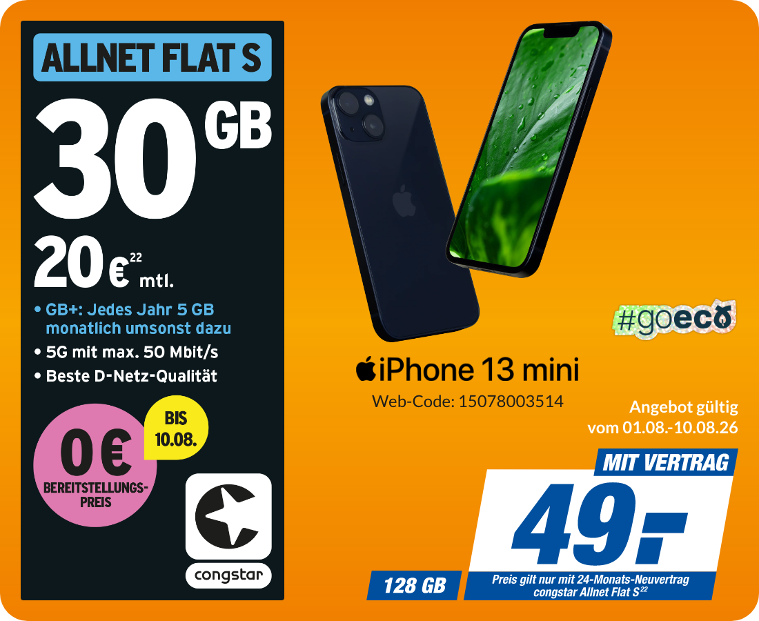 iPhone 13 mini mit Allnet Flat S für 49€!