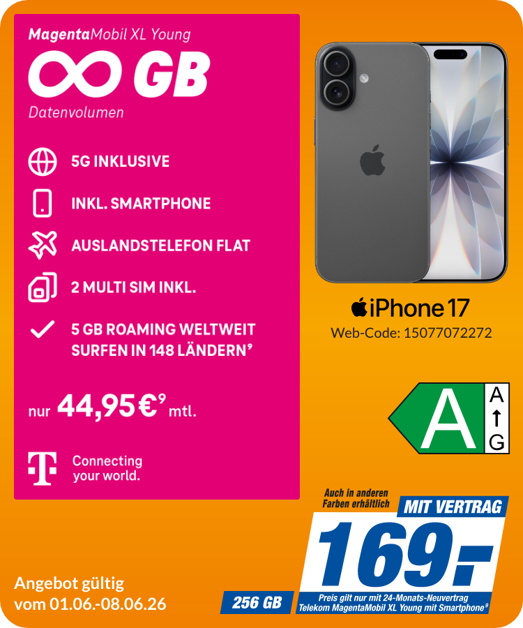 iPhone 17 mit Magenta Mobil XL Young für 169€!