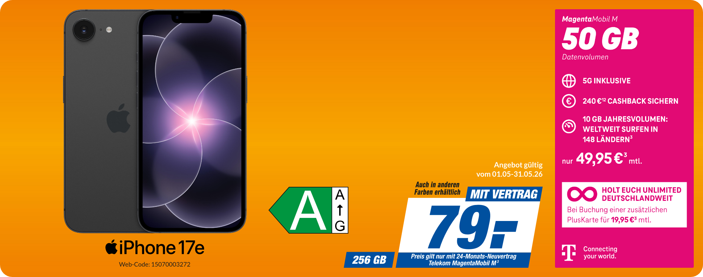 Apple iPhone 17e mit Magenta Mobil M für 79€!