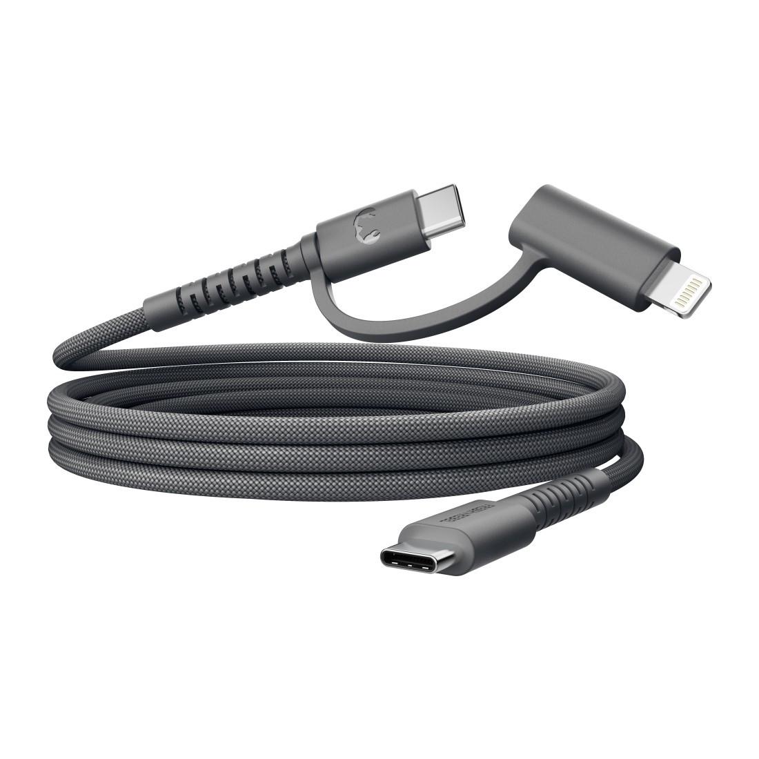 USB-C zu USB-C+LIG silicone geflochtenes Kabel "FlexWave" 2m, Storm Grey (00231913) Multifunktions-USB Kabel