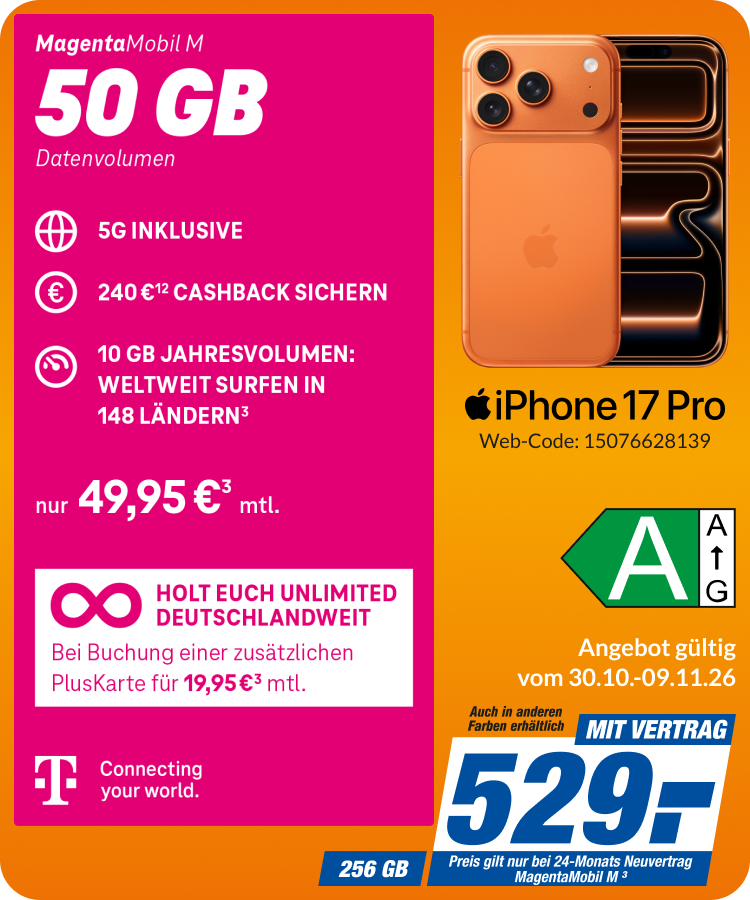iPhone 17 Pro mit Magenta Mobil M für 529€!