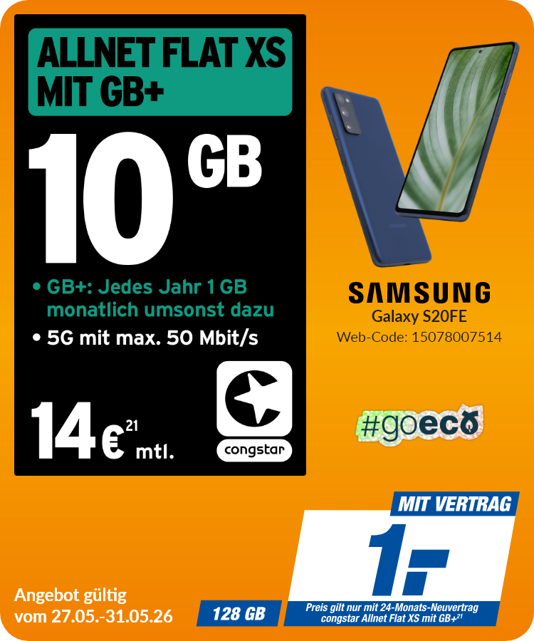 Samsung S20FE mit Allnet Flat XS für 1€!