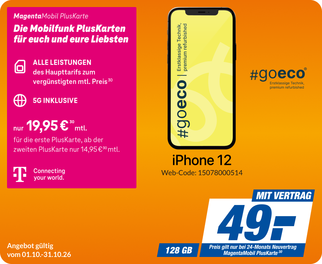 iPhone 12 mit Magenta Mobil Pluskarte für 49€!