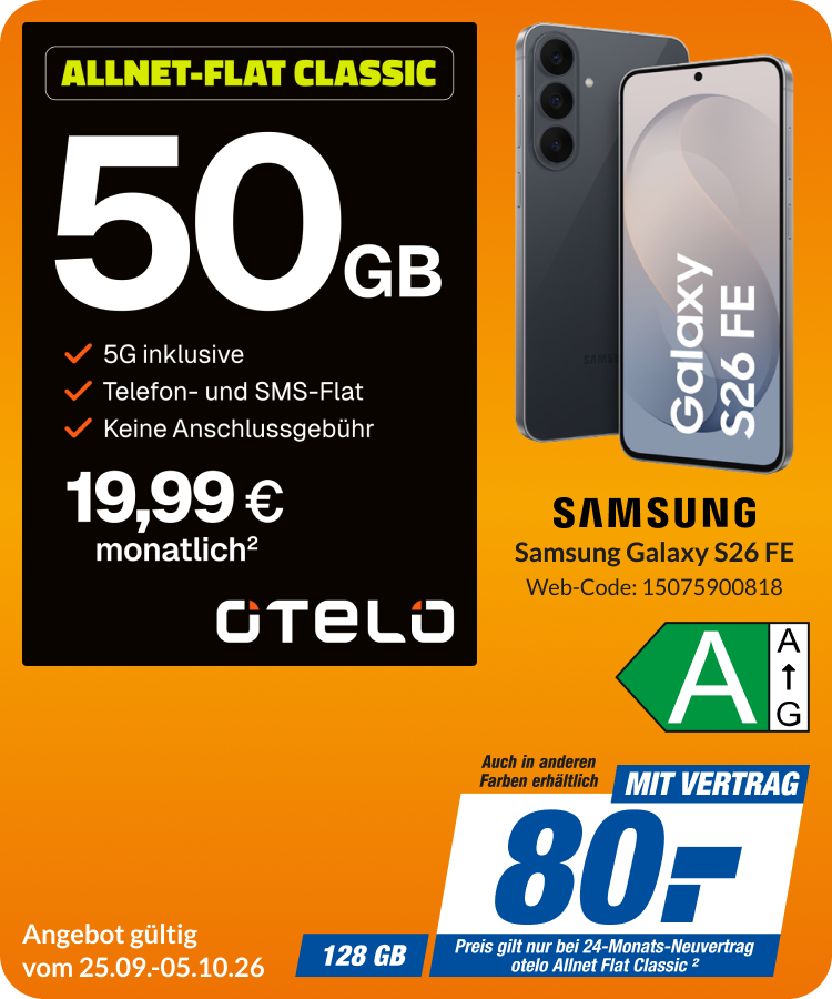 Samsung S26 FE mit Allnet Flat Classic für 80€!