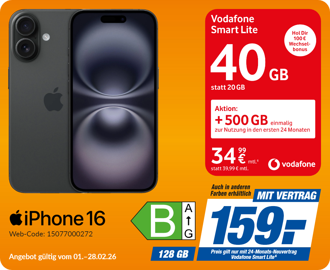 iPhone 16 mit Vodafone Smart Lite für 159€!