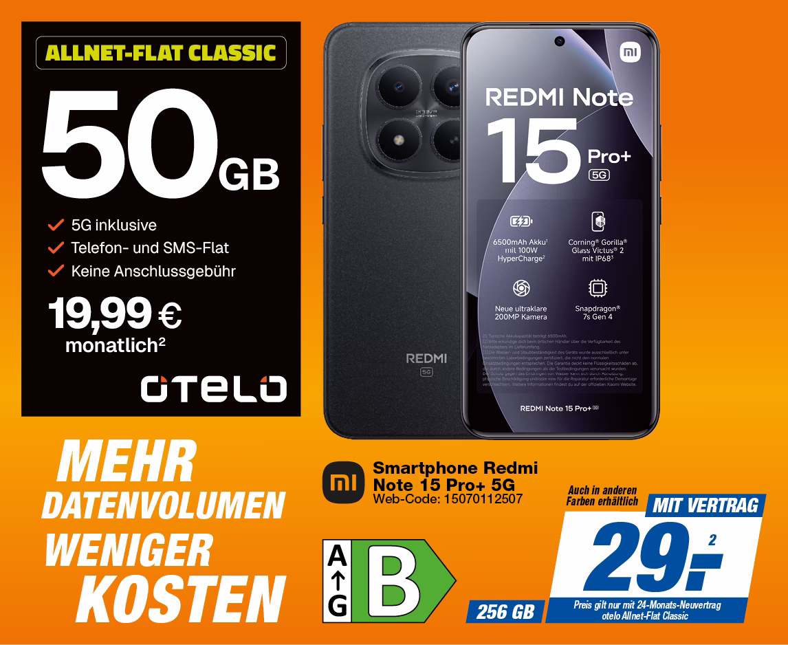 Xiaomi Redmi Note 15 Pro+ mit Otelo Allnet Flat Classic