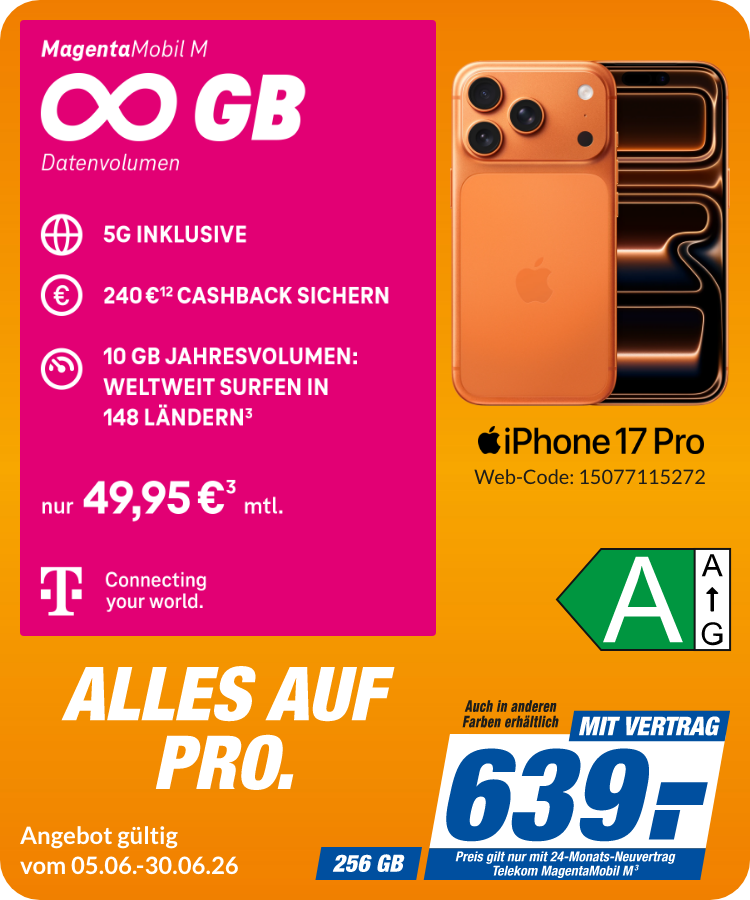 iPhone 17 Pro mit Magenta Mobil M für 639€!