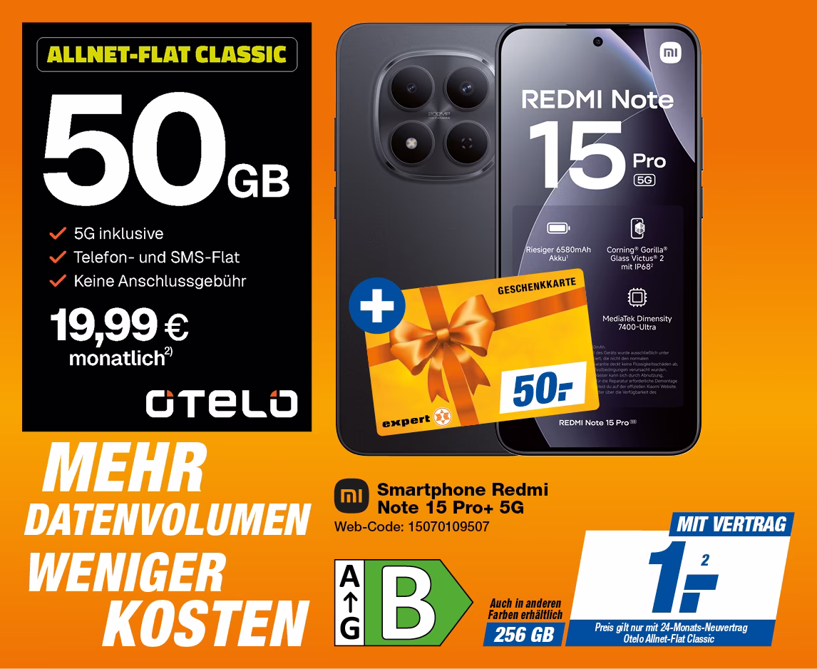Xiaomi Redmi Note 15 Pro+ 5G mit Otelo Allnet-Flat Classic