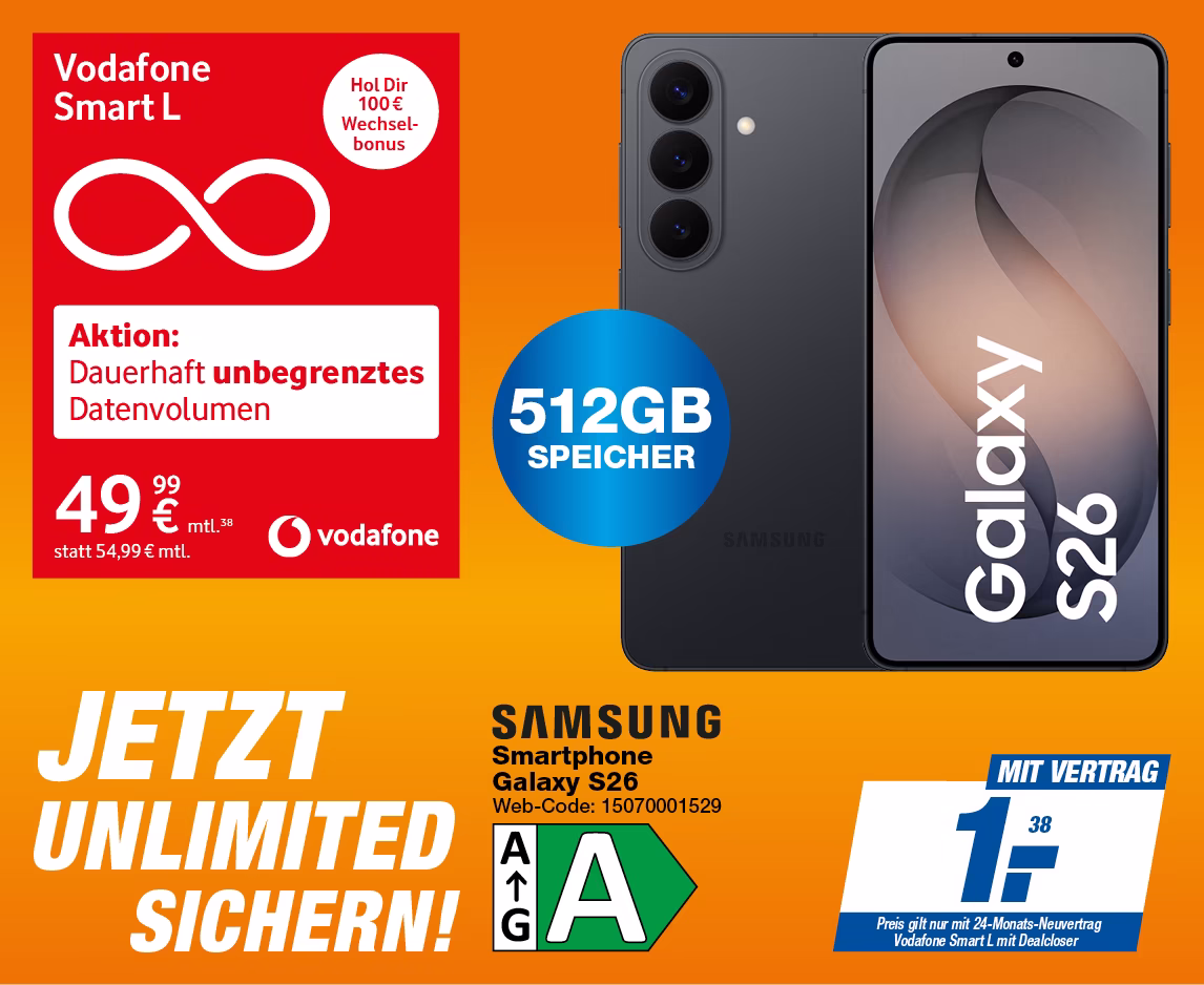 Samsung Galaxy S26 512 GB mit Vodafone Smart L mit Dealcloser