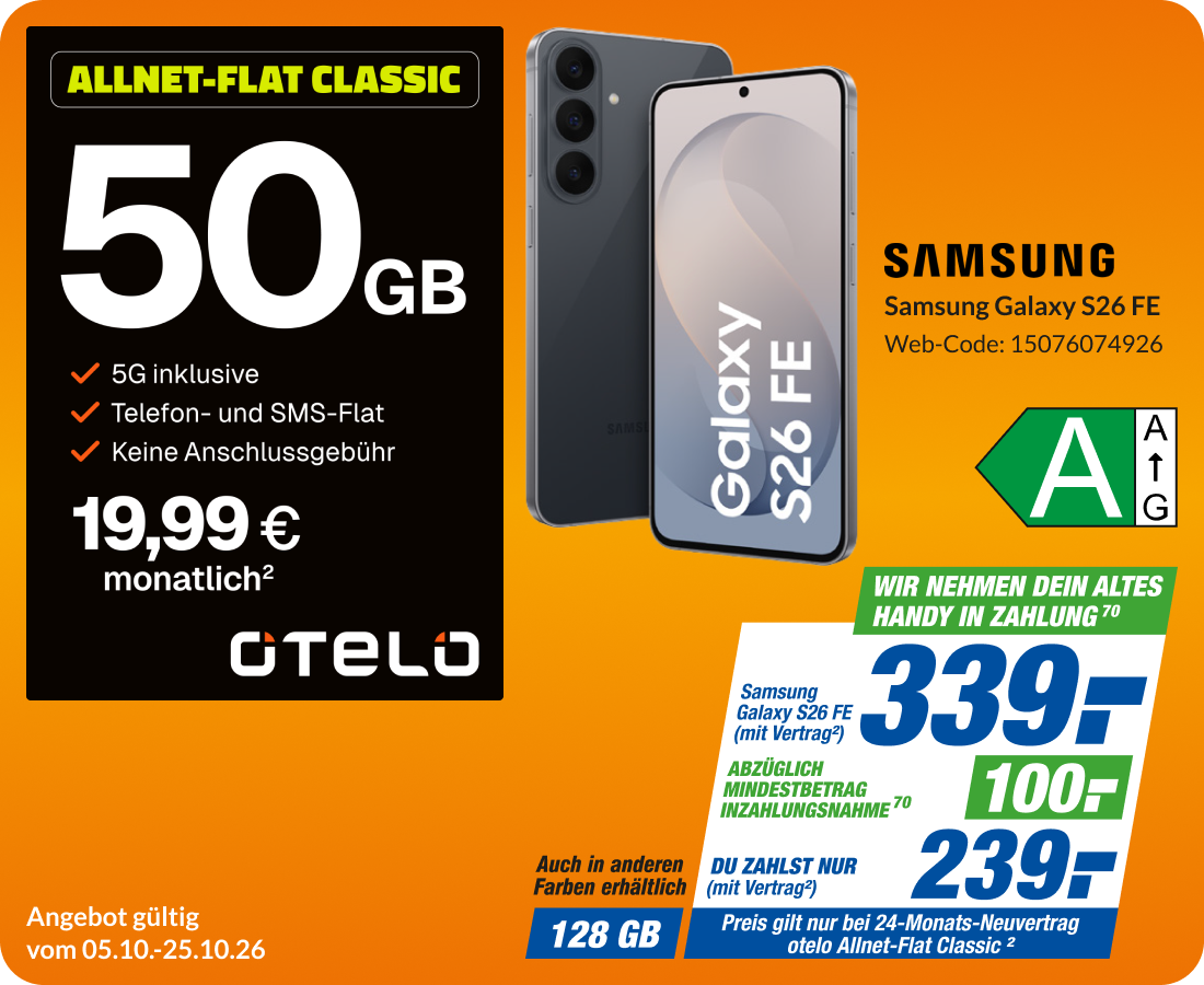 Samsung Galaxy S26 FE mit Allnet Flat Classic für 339€!