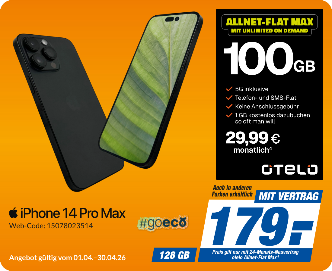 Apple iPhone 14 Pro Max mit Allnet Flat Classic Max für 179€!