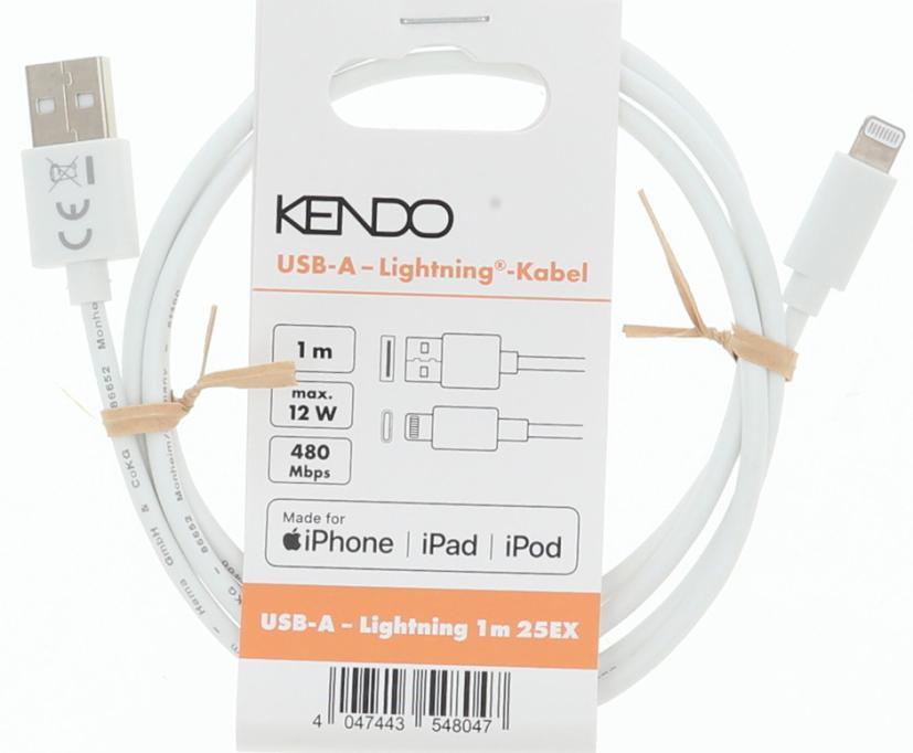 Ladekabel USB-A auf Lightning-Anschluss, 1 Meter, Weiß