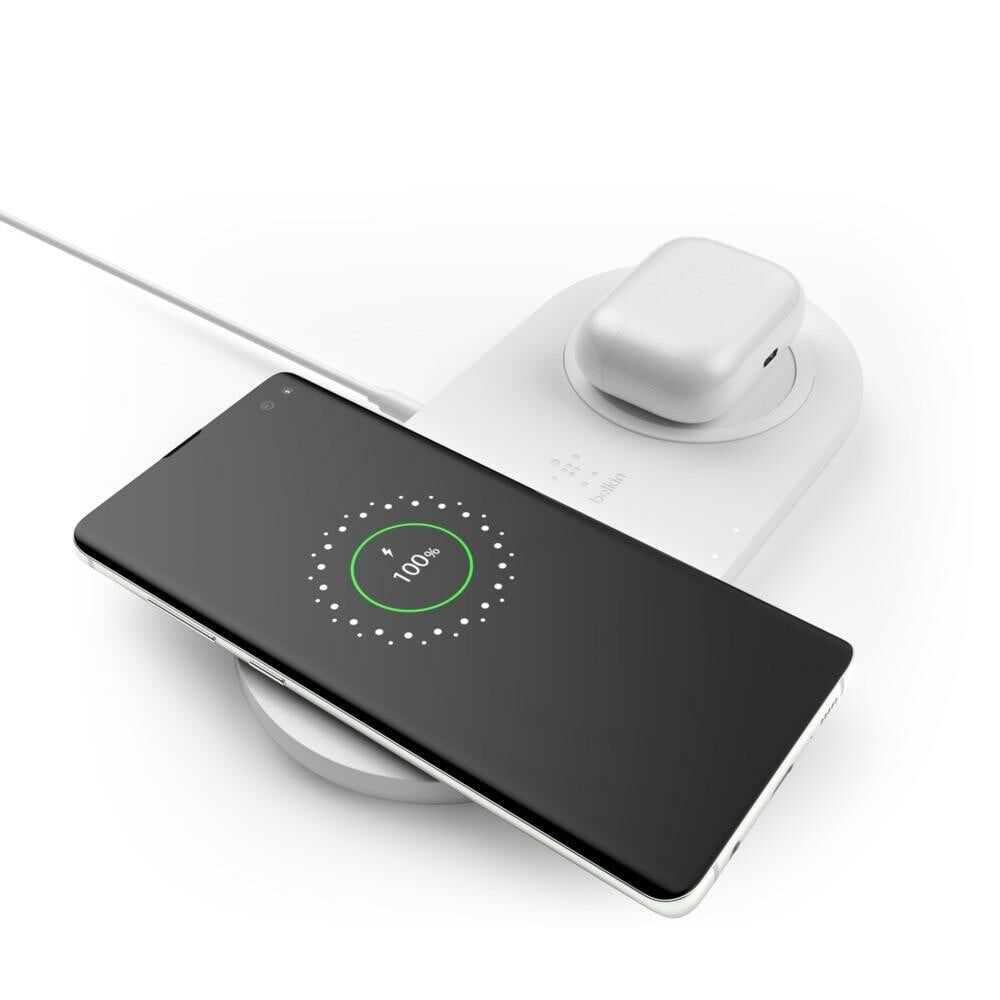 Drahtloses BOOST CHARGE Ladegerät mit zwei Ladepads, weiß Qi-Ladegerät