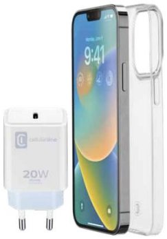 iPhone 14 Starterset inklusive 20 Watt USB-C Ladegerät und Transparentem Back Case