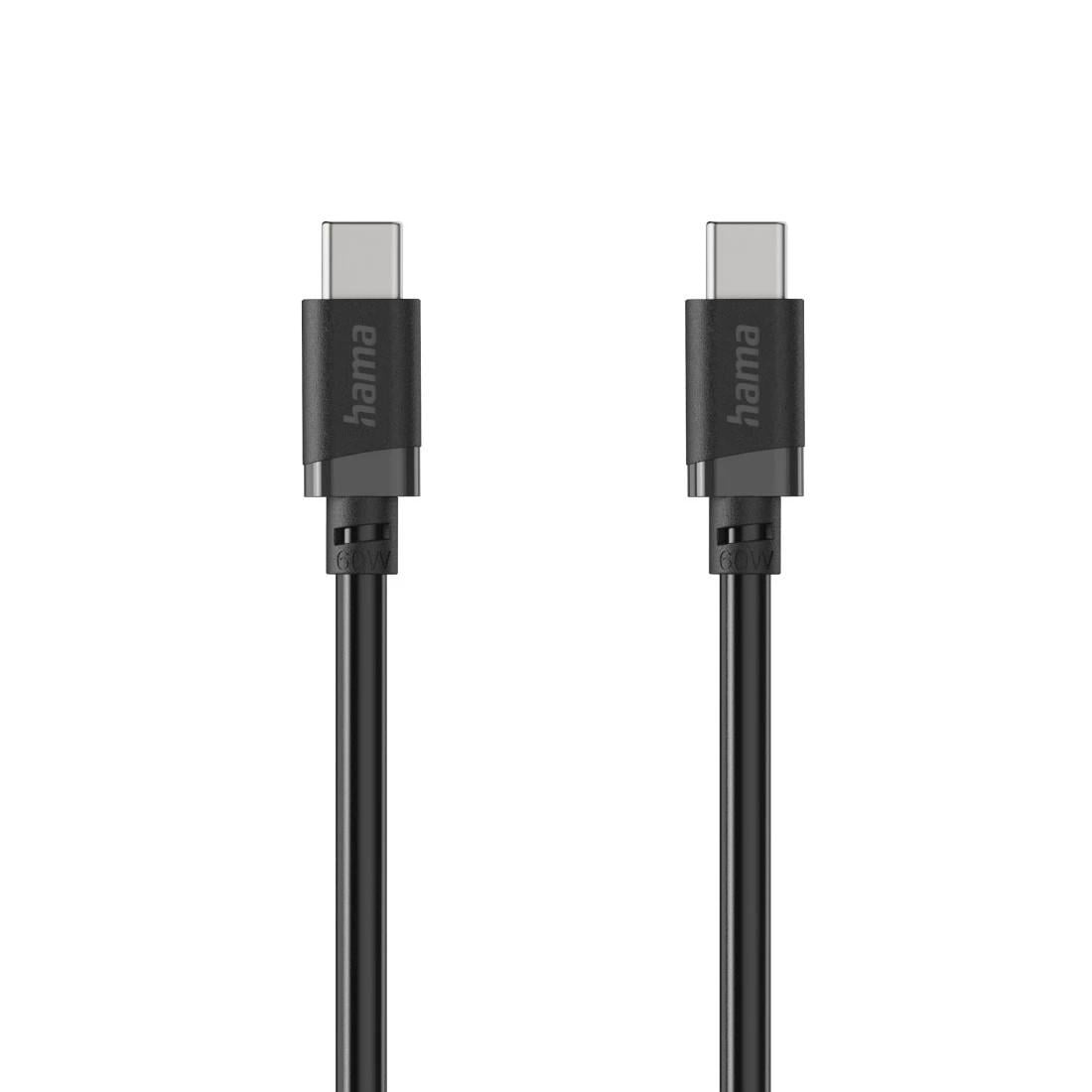 USB-C auf USB-C Kabel Ladekabel, USB-C - USB-C, 60 W, 0,5 m, Schwarz (00201819)