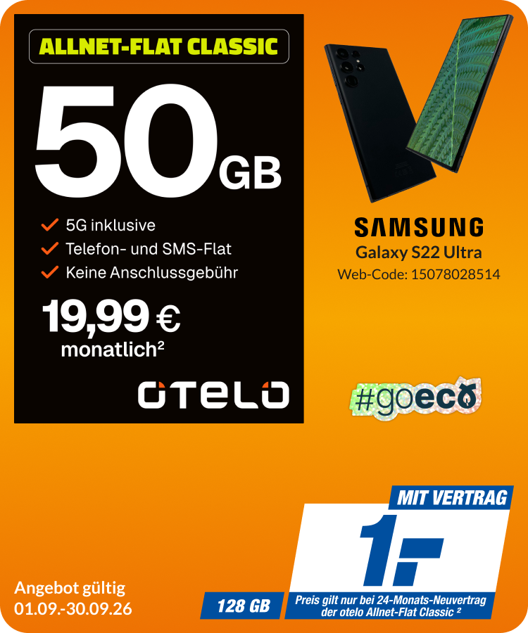 Galaxy S22 Ultra mit Allnet Flat Classic für 1€!