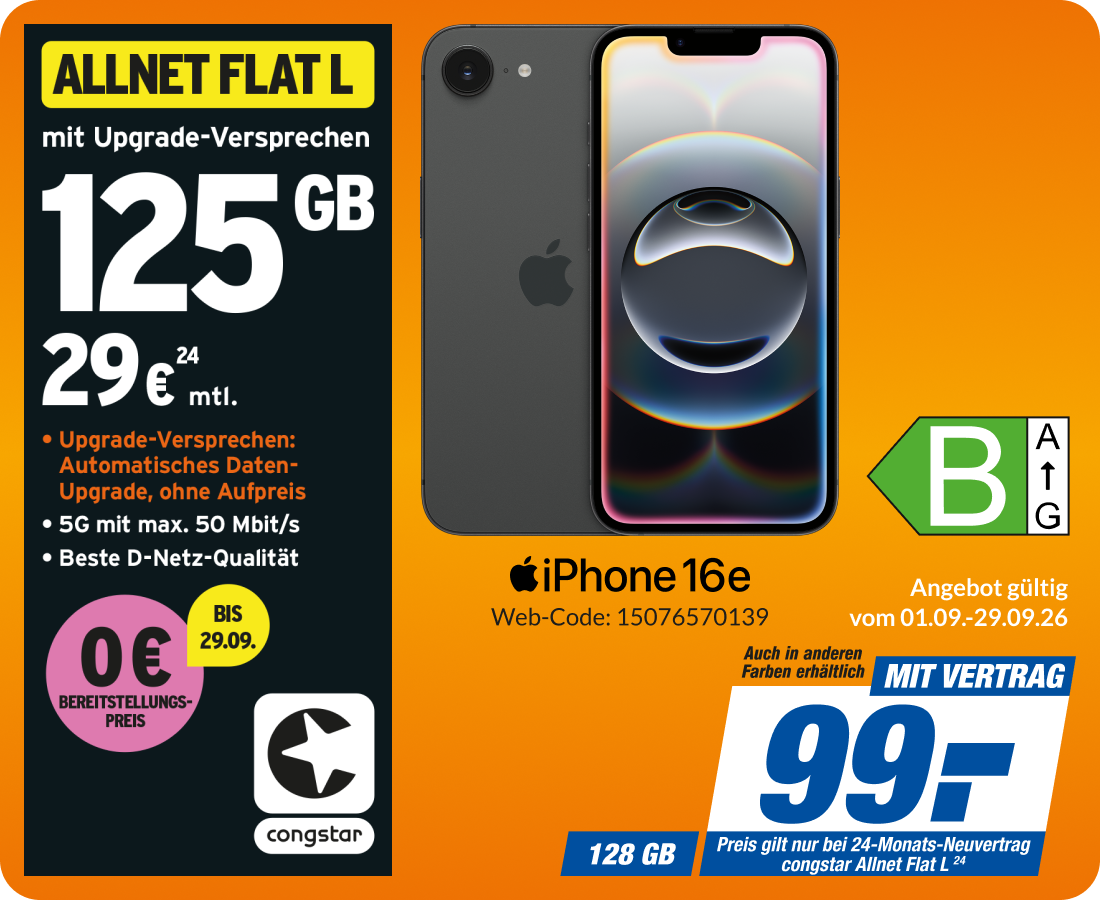 iPhone 16e mit Allnet Flat L für 99€!