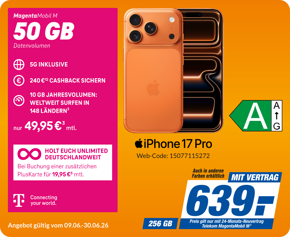 iPhone 17 Pro mit Magenta Mobil M für 639€!