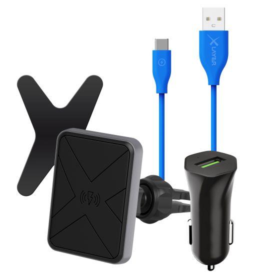 MagFix Kfz-Ladeset + Wireless Charger Magnethalterung mit Lüftungsschlitzhalter schwarz