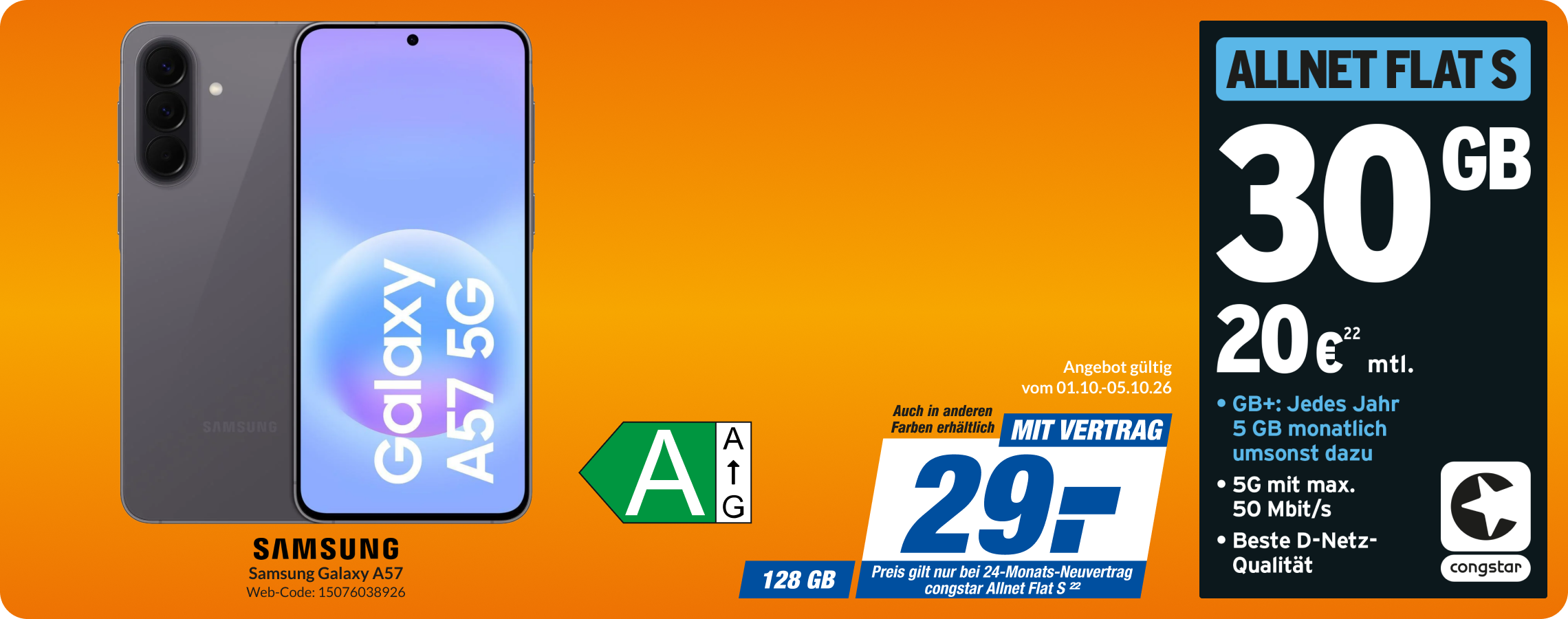 Samsung Galaxy A57 mit Allnet Flat S für 29€!