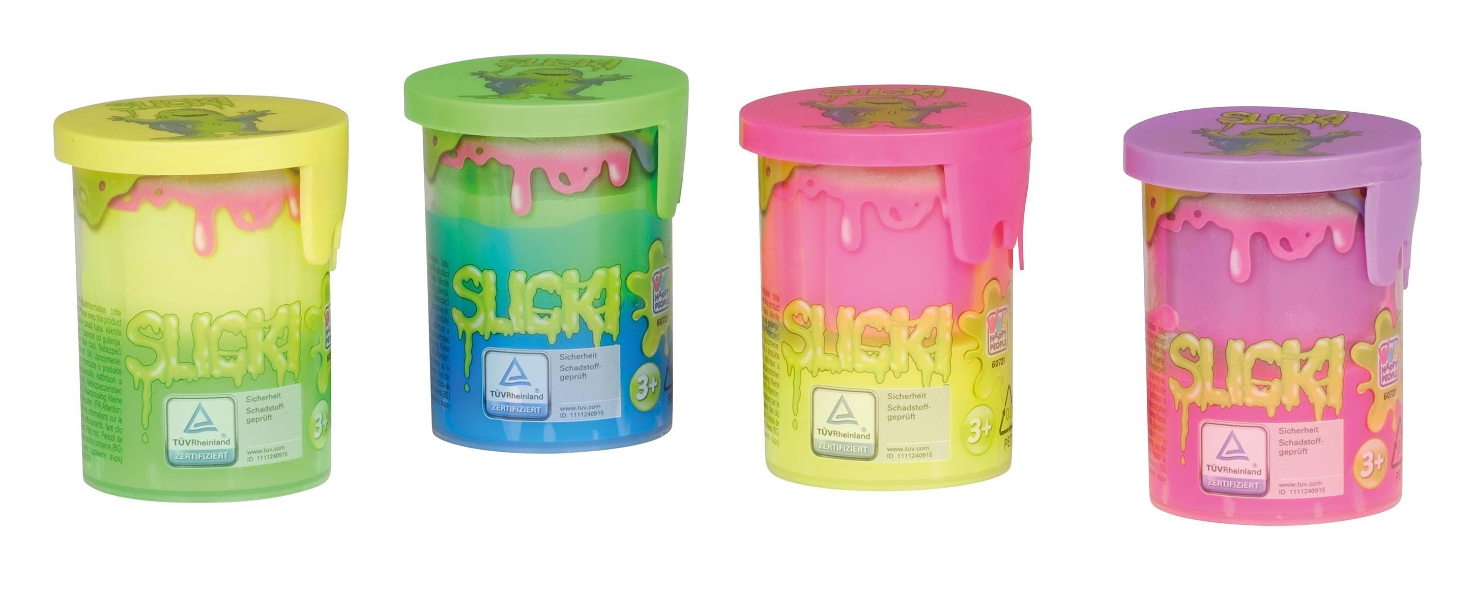 "Schleim, zweifarbig, 80g, in Dose, 4-fach sortiert: gelb- grün-, grün-blau,pink-gelb/ lila-pink