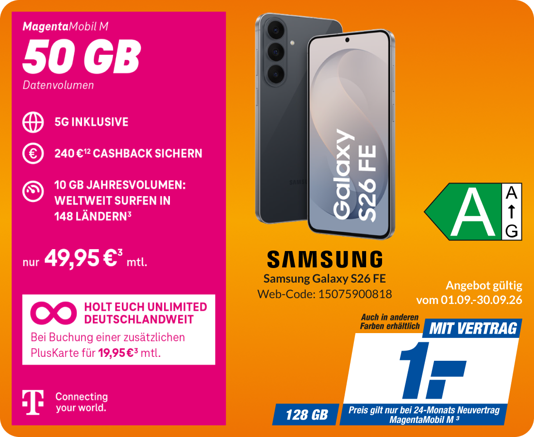 Samsung S26 mit Magenta Mobil M für 1€!